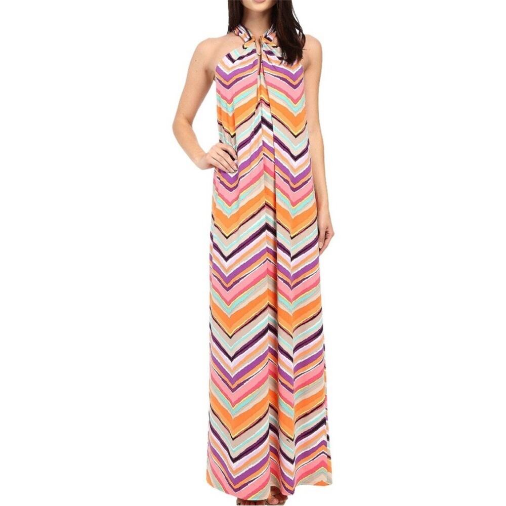 Trina Turk Rilee‎ multicolor chevron halter neck maxi dress size 6 NWT